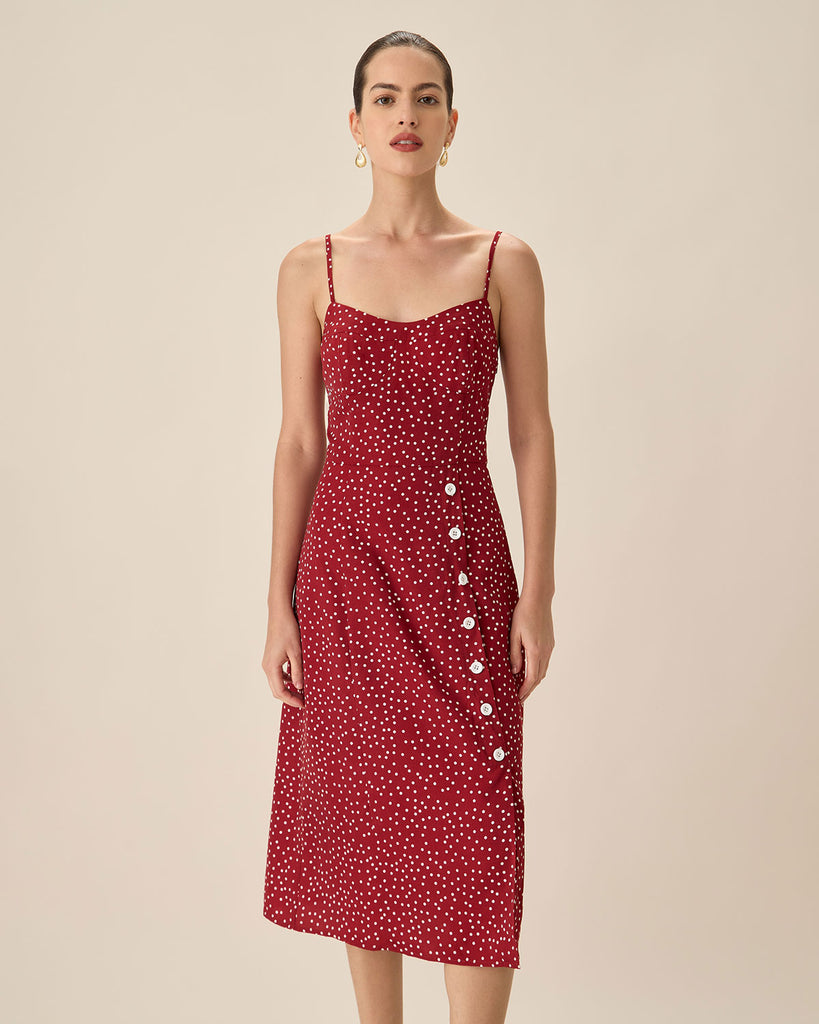 Red Polka Dot Slip Midi Dress