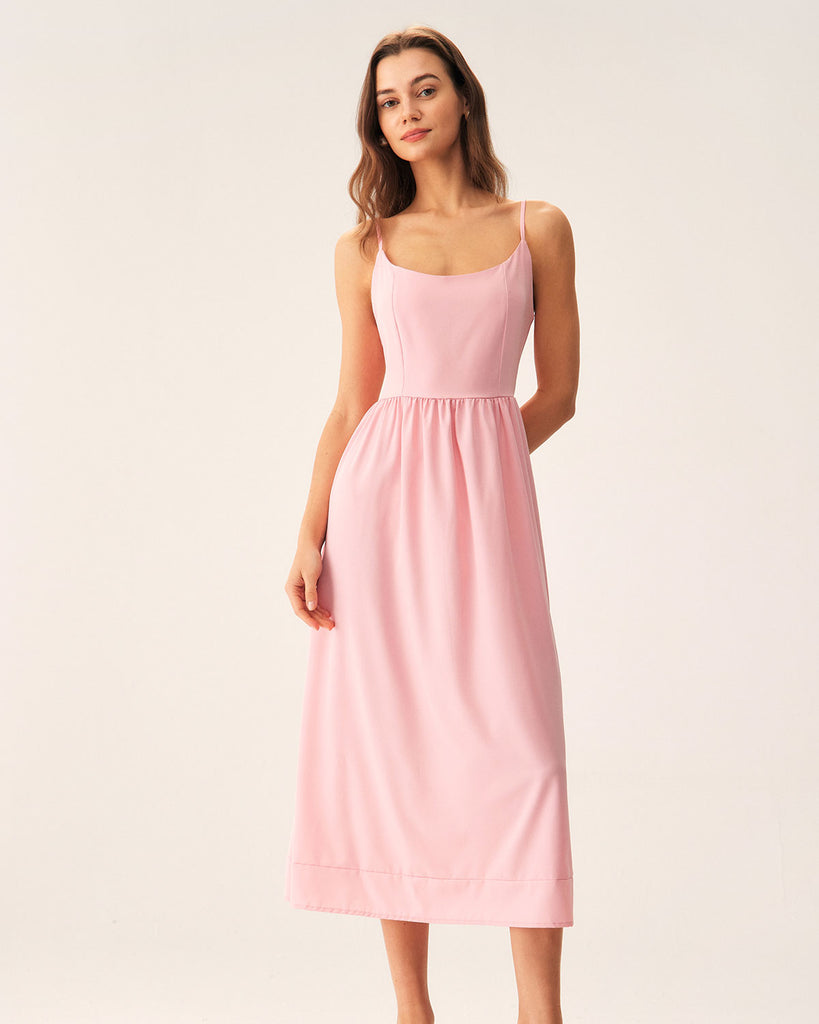 Pink A-Line Slip Midi Dress