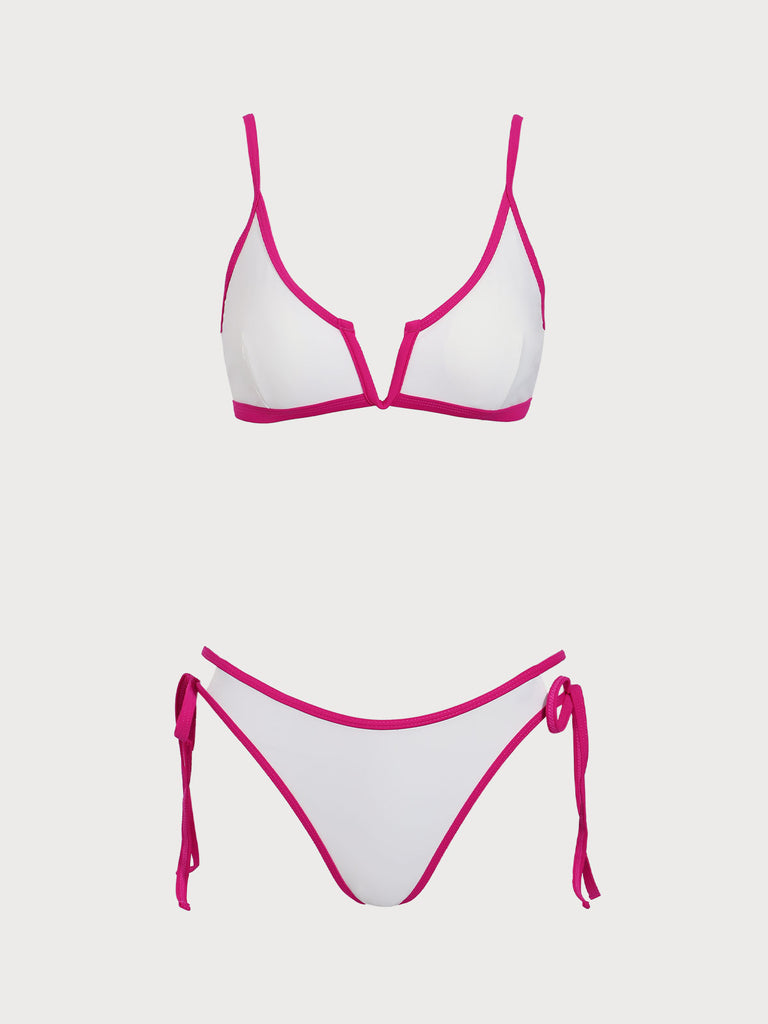 Pink Contrast Drawstring Bikini Set