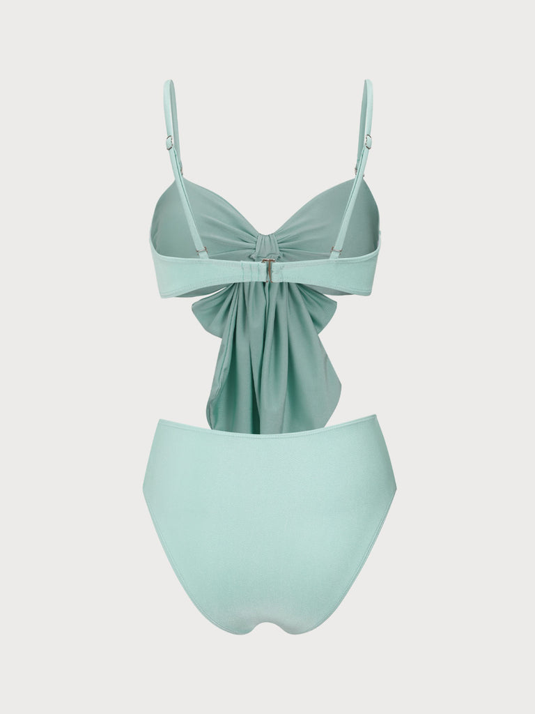 Cyan Ruched Bowknot Bikini Set