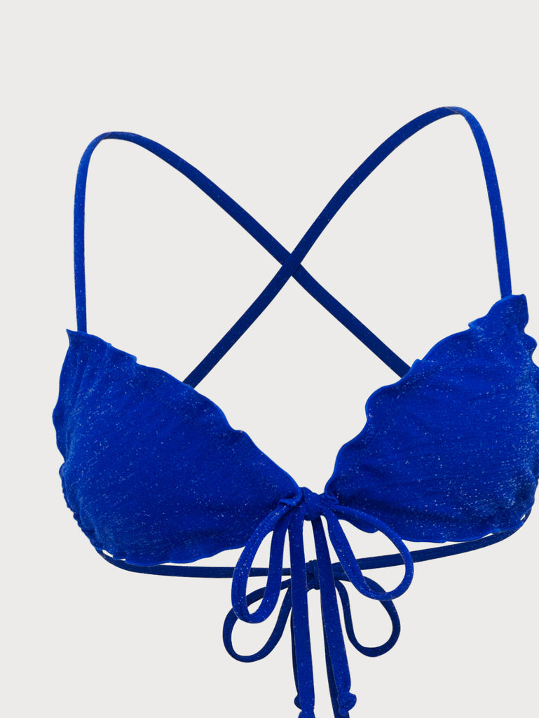 Blue Tie-Front Bikini Set