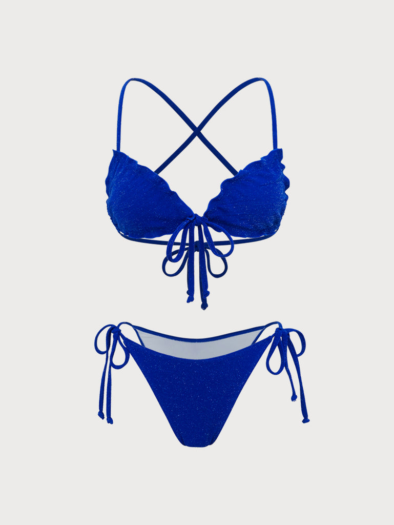 Blue Tie-Front Bikini Set