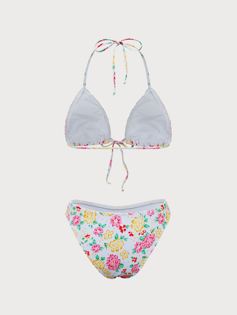 Pink Floral Halter Bikini Set