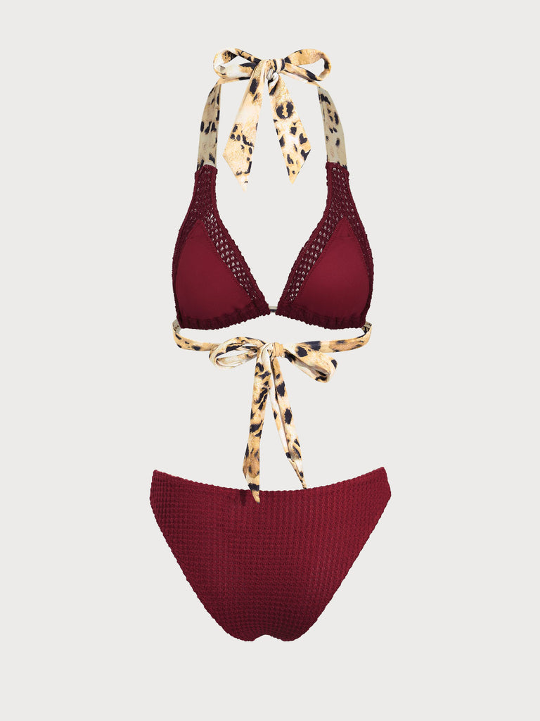 Burgundy Contrast Crochet Bikini Set