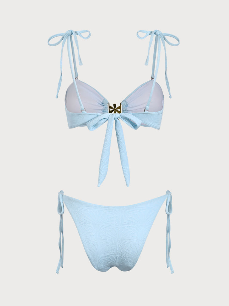 Blue Textured Drawstring Bikini Set