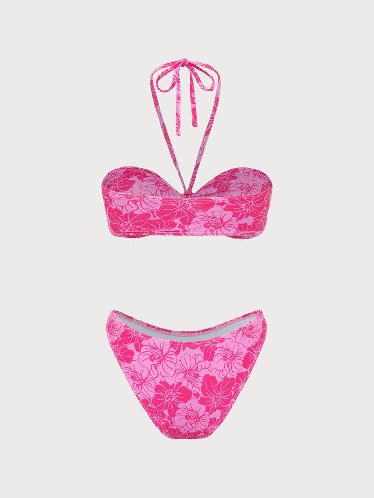 Pink Floral Bandeau Bikini Set