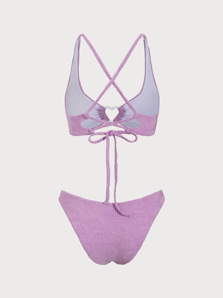 Purple Jacquard O-Ring Bikini Set