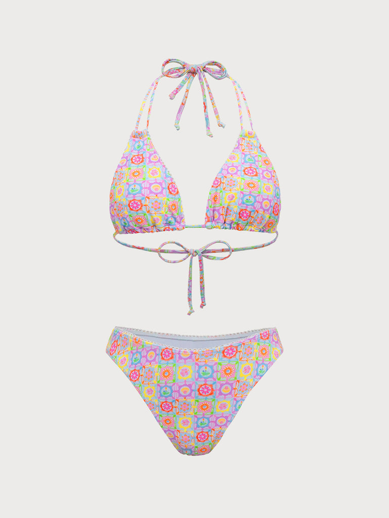 Multi-Color Floral Halter Bikini Set