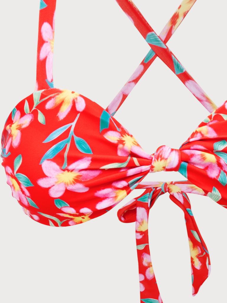 Red Floral Criss-Cross Bikini Set