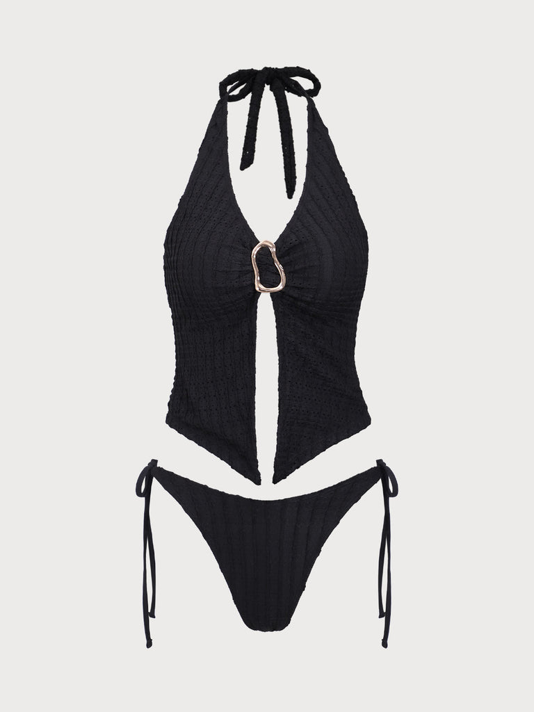 Black Cutout O-Ring Tankini Swimsuit