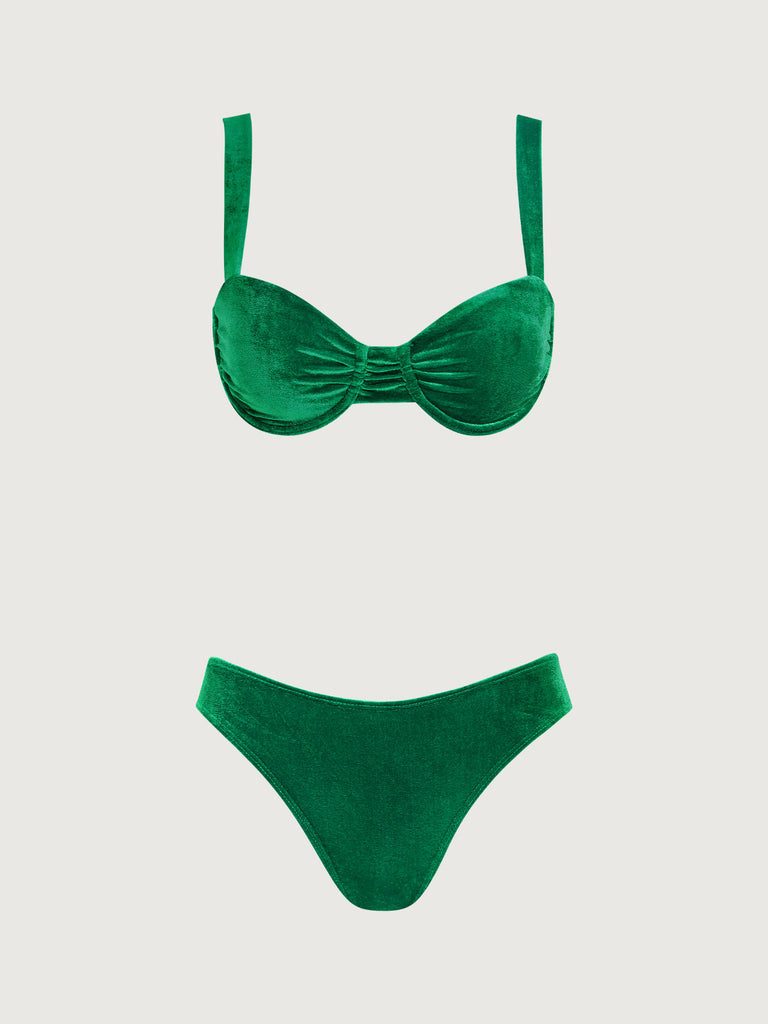 Green Velvet Underwire Bikini Set