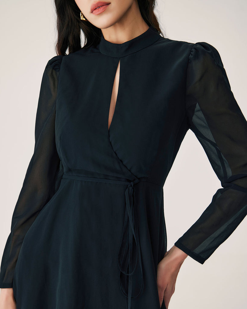 Black Chiffon Wrap Mini Dress