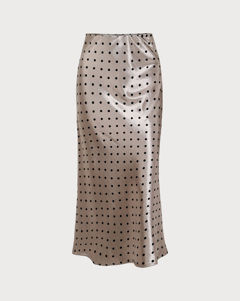 Apricot Polka Dot Straight Midi Skirt