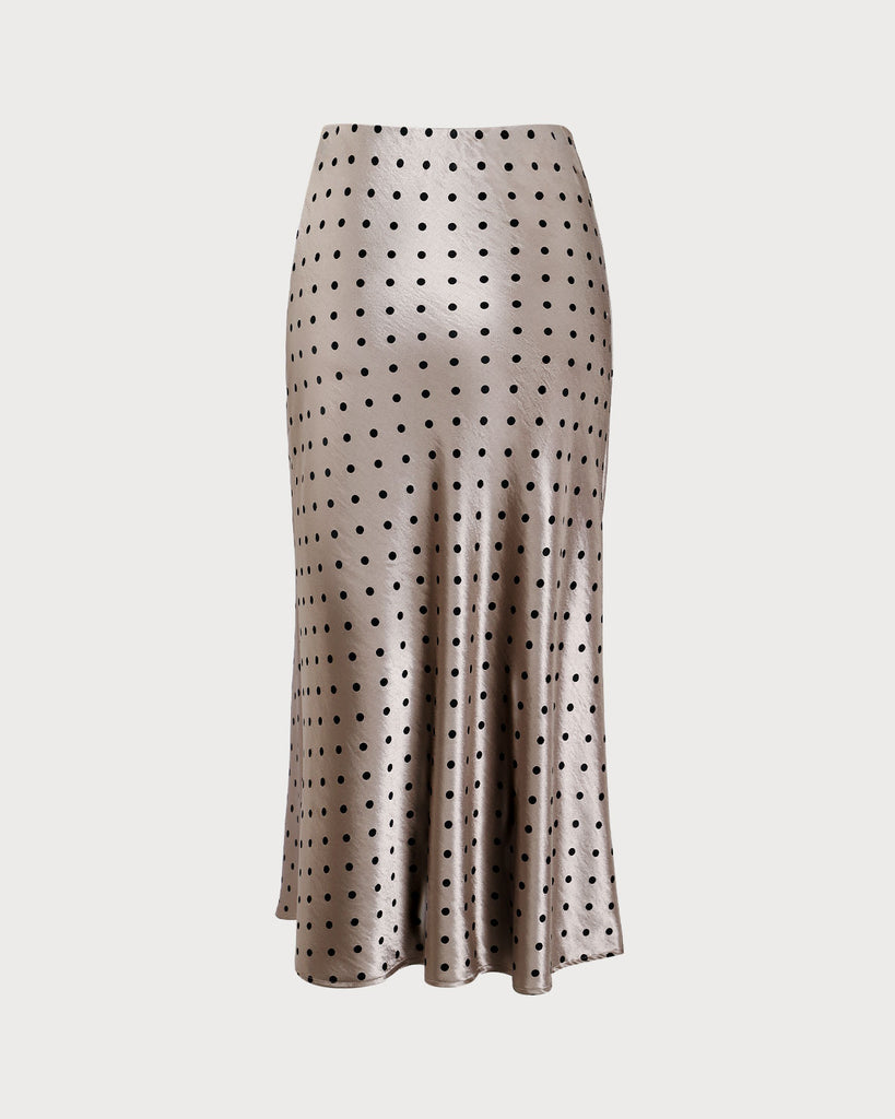 Apricot Polka Dot Straight Midi Skirt