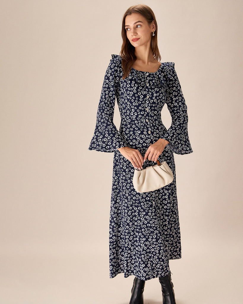 Women's Woven Long Dress Print Dresses - RIHOAS