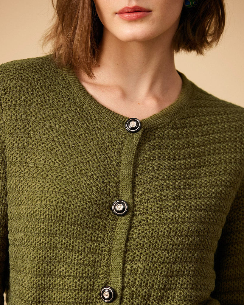 The Dual Pockets Sweater Cardigan Green Tops - RIHOAS