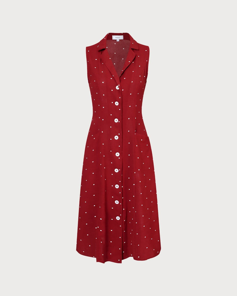 The Red Polka Dot Tie Back Midi Dress Dresses - RIHOAS