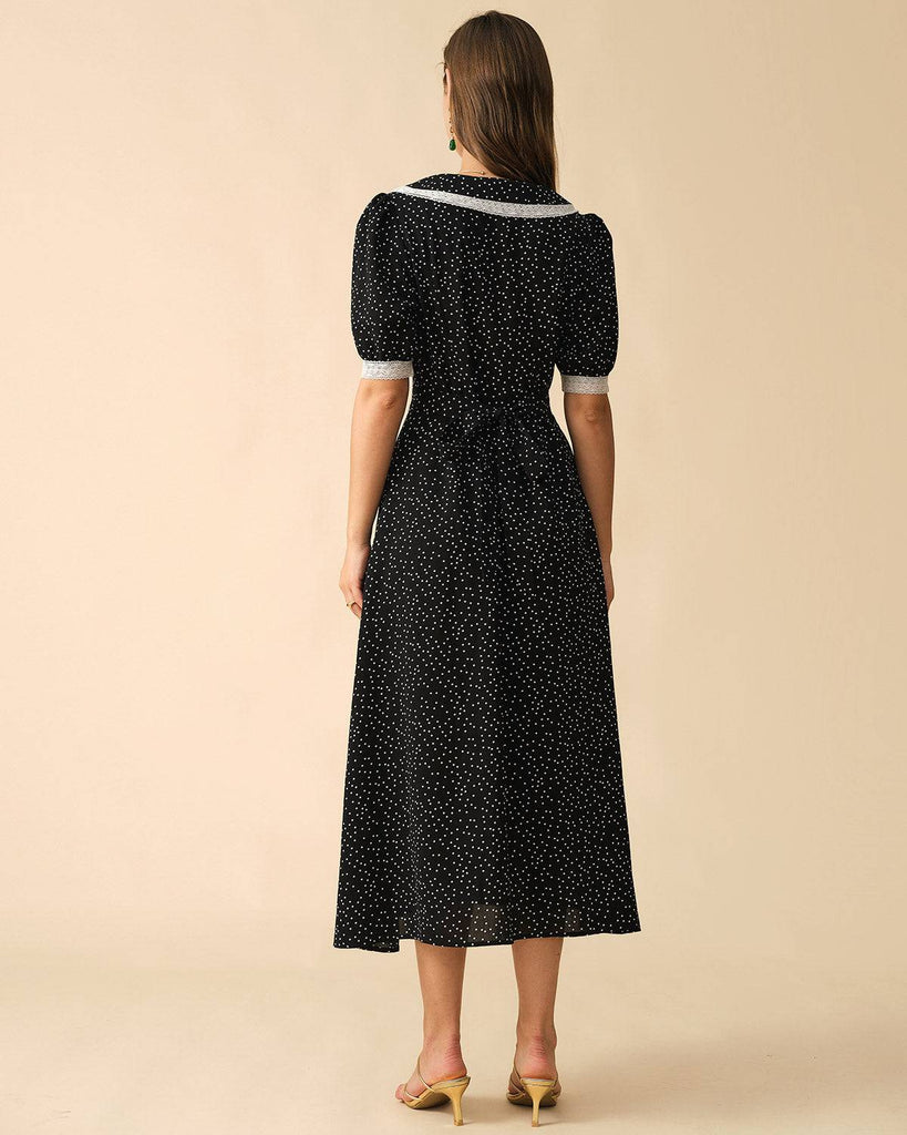 The Polka Dot Lace Trim Midi Dress - RIHOAS