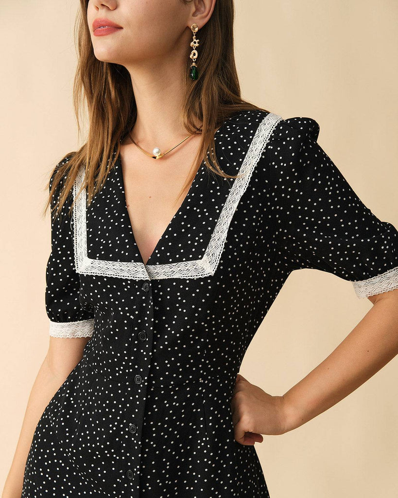 The Polka Dot Lace Trim Midi Dress - RIHOAS