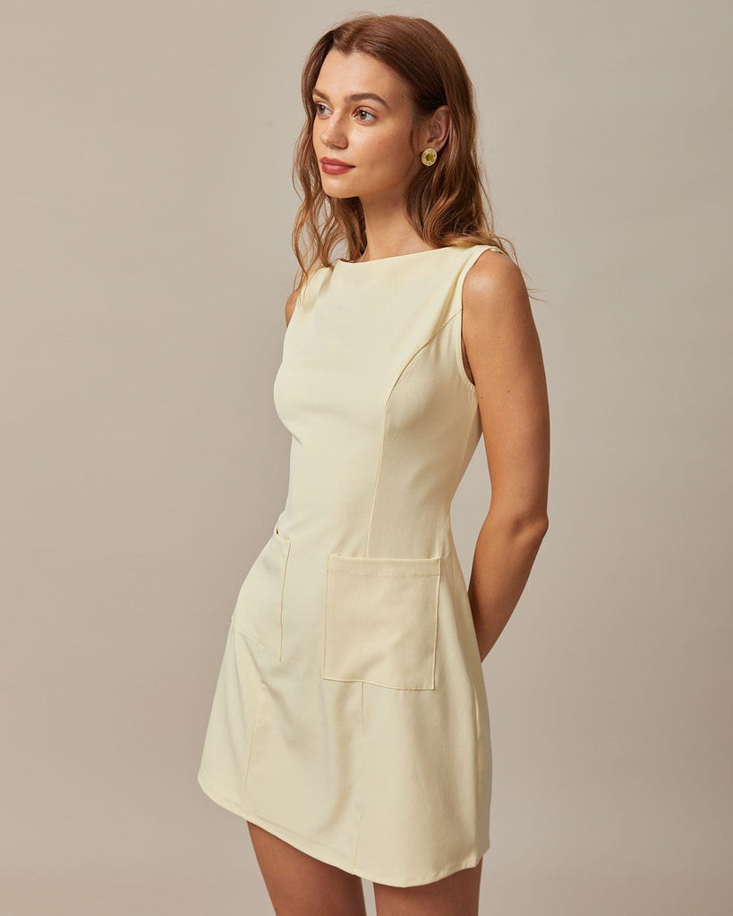 The Boat Neck Pocket Mini Dress Dresses - RIHOAS