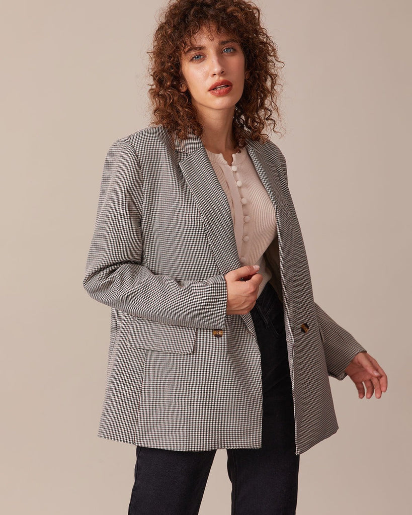 The Lapel Houndstooth Blazer Outerwear - RIHOAS