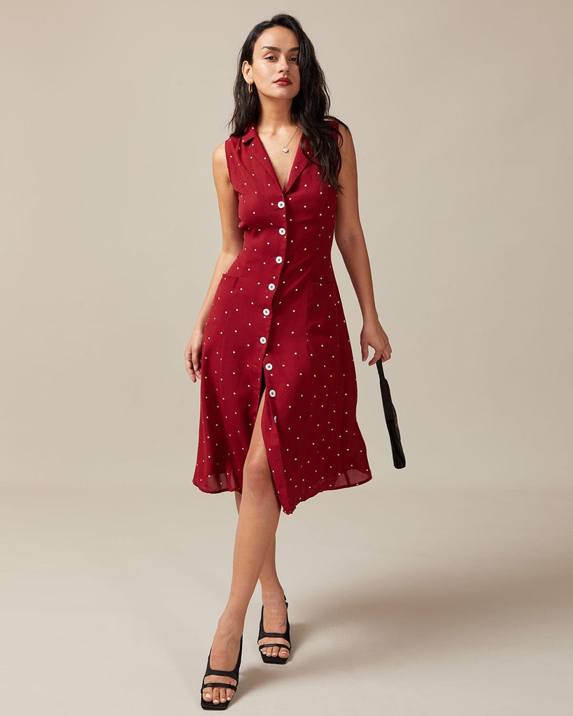 The Red Polka Dot Tie Back Midi Dress Dresses - RIHOAS