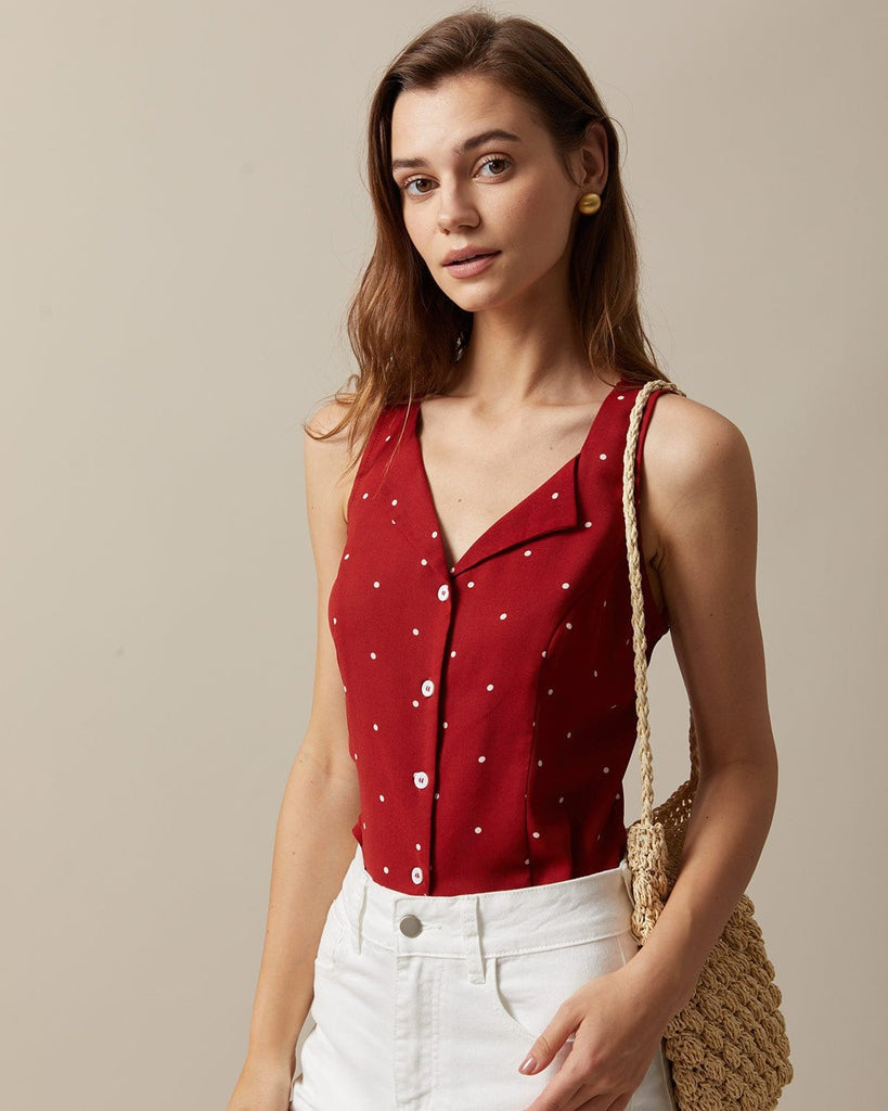 The Red Polka Dot Vest Tops - RIHOAS