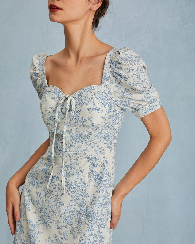 The Sweetheart Neck Puff Sleeve Floral Dress Dresses - RIHOAS